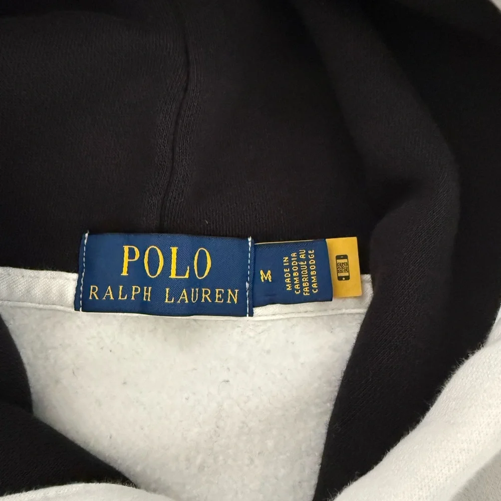 Polo Ralph Lauren Double Knit White/Yellow Gold/Black Colorblock Pullover Hoodie
